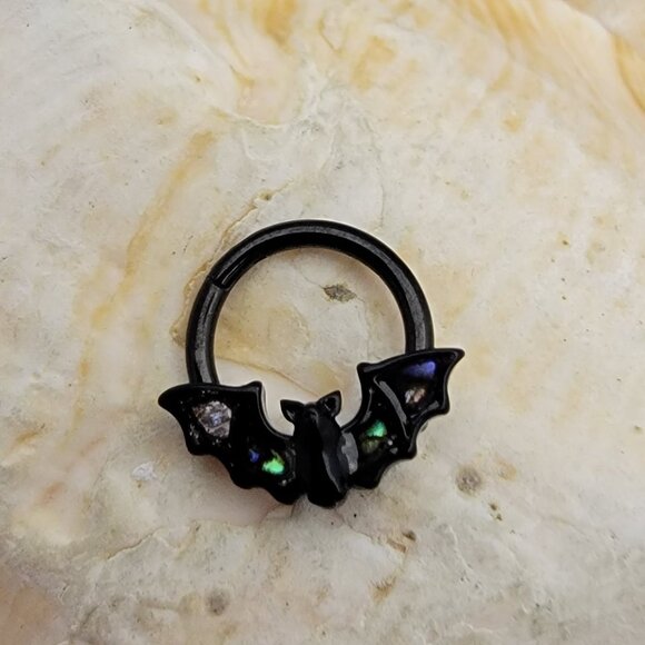 16G Black PVD coated Bat Hinged Segment Ring insert 5/16 8mm NWT piercing septum - Picture 1 of 2